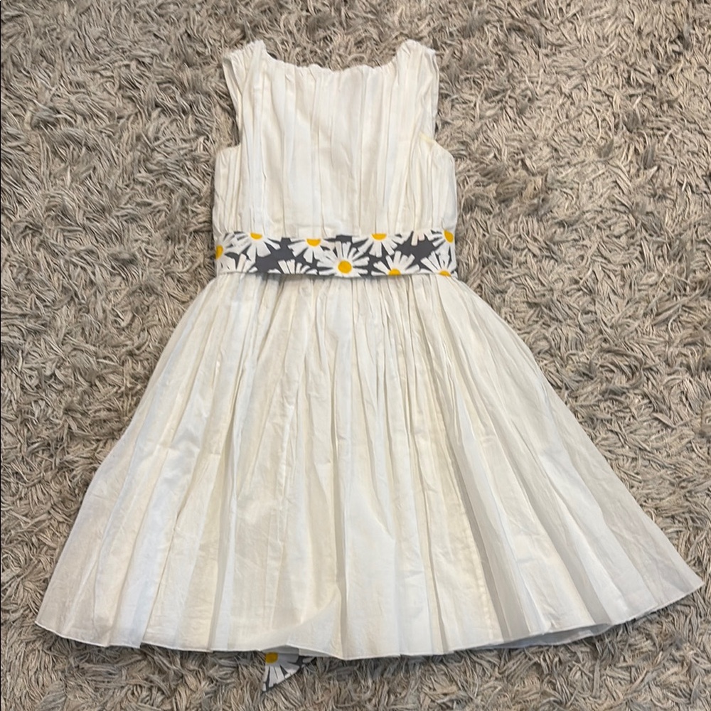 Llum White Kids Dress with Floral Belt. Size 10